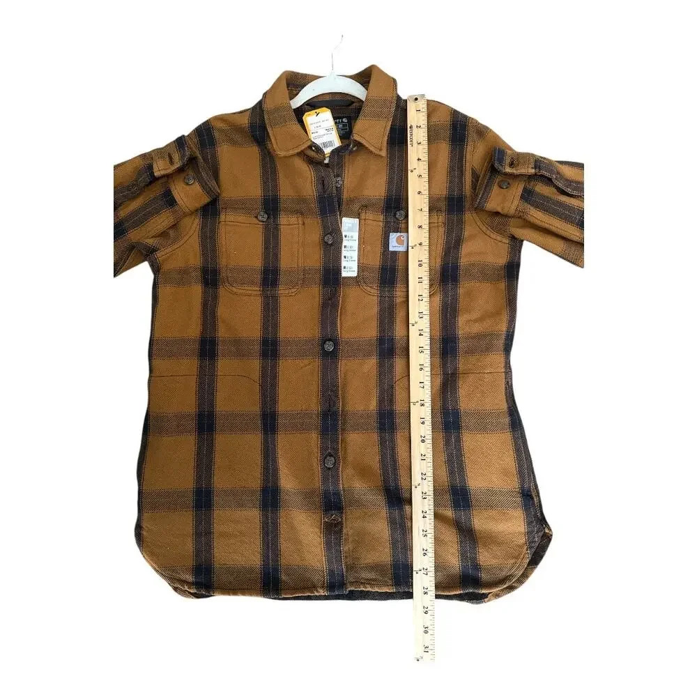 Carhartt Womens Loose Fit Brown/Black Twill Plaid Shirt, Med - Picture 8 of 9